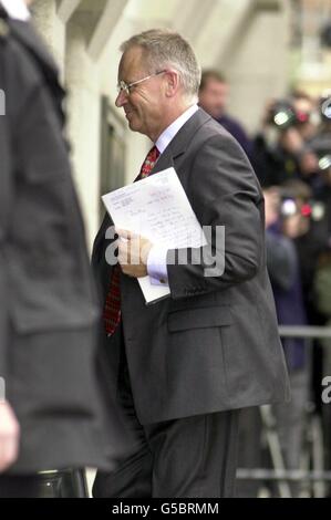 Millionaire author and playwright Lord Archer arrives at The Old Bailey, London for a pre-trial hearing. The former deputy chairman of the Conservative Party has denied at a previous hearing that he asked a friend to lie for him during a libel case. * The trial is due to start next Monday and is expected to last up to a month. He has pleaded not guilty to five charges - two of perjury, two of perverting the cause of justice and one of using a false instrument, relating to diaries used in his libel trial against the Daily Star in 1987. Stock Photo