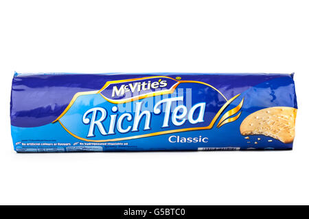 LONDON, UK - JUNE 16TH 2016: A packet of Original McVities Rich Tea Biscuits, on 16th June 2016.  McVities is a brand of British Stock Photo