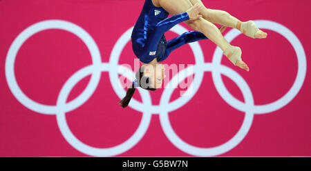 Great Britain's Beth Tweddle competes on the floor during the Artistic Gymnastics Women's Team Final at the North Greenwich Arena during the fourth day of the London 2012 Olympics. Stock Photo