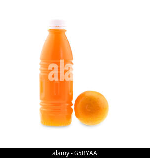 Bottle of orange juice  tangerine isolated on white background. Stock Photo