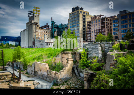 Ruins at Mill Ruins Park, in downtown Minneapolis, Minnesota. Stock Photo