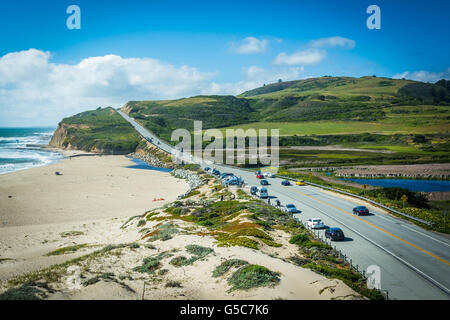 View of Cabrillo Highway and Waddell Beach, in Davenport, California. Stock Photo