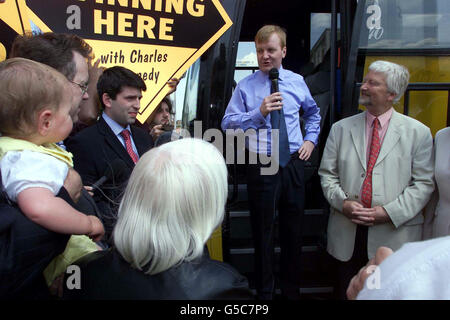 Liberal Democrat leader Charles Kennedy visits Cheltenham, with local LibDem MP Nigel Jones, who was attacked in his constituency with a sword. Kennedy told the party's press conference that the NHS had been let down by Labour and abandoned by the Tories altogether. Stock Photo