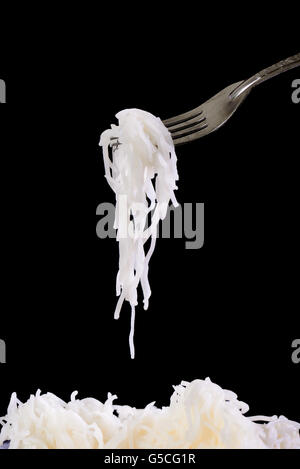 rice noodles on black background Stock Photo