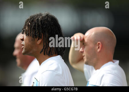 Soccer - Pre Season Friendly - Bristol Rovers v Coventry City - Memorial Ground. Coventry City coaches Richard Shaw and Lee Carsley (right) watch the match Stock Photo