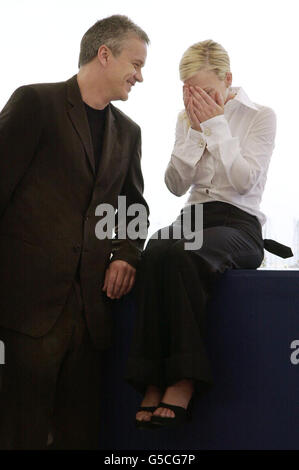 Actors Tim Robbins and Patrcia Arquette at a photocall to promote the film Human Nature at the 54th Cannes Film Festival, France. Stock Photo