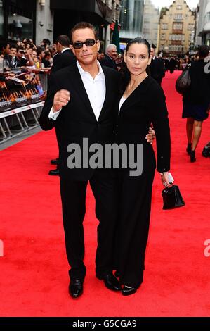 Jean-Claude Van Damme and Gladys Portugues arriving for the UK Premiere of The Expendables 2, at the Empire Cinema, Leicester Square, London. Stock Photo