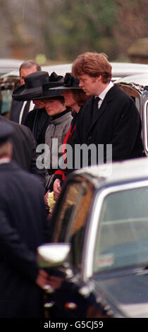 The Princess of Wales (left) and Earl Charles Spencer and their two sisters, arrive at St Mary the Virgin Church at Great Brington, for the funeral of their father the late Earl Spencer. Stock Photo