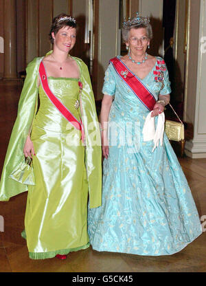 Princess Martha Louise Norway (left) and Princess Astrid, attends a banquet at the Royal Palace in Oslo at the start of the state visit by Queen Elizabeth II of Great Britain to Norway. *18/01/02 Princess Martha Louise of Norway who has asked for a royal demotion so she can live more like a commoner. Her father, King Harald, granted the request today Friday January 18, 2002. Her Royal Highness Princess Martha, 30, is marrying controversial writer Ari Behn in May and wants greater distance from royal duties so the couple more freely pursue their private interests.
