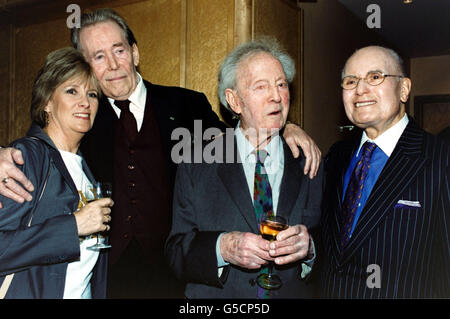 Cast and crew (L-R) actress Jane Merrow, actor Peter O'Toole, cinematographer Douglas Slocombe and producer Martin Poll at a reception at The Washington Hotel in Mayfair, London, prior to a screening of their 1968 film 'The Lion in Winter'. * The screening is the world premiere of a newly-restored print of the film. Stock Photo