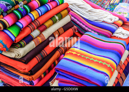 Traditional handwoven Guatemalan textiles made & sold by local Mayans at markets in Guatemala Stock Photo