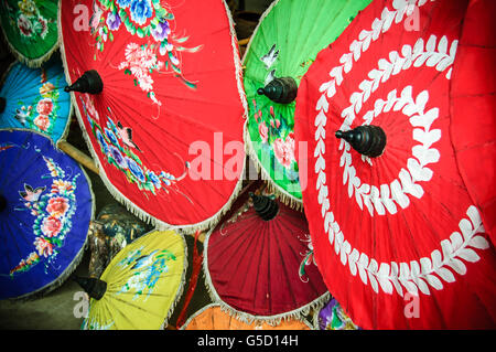 Traditional handmade Thai parasols in Chiang Mai, Northern Thailand Stock Photo