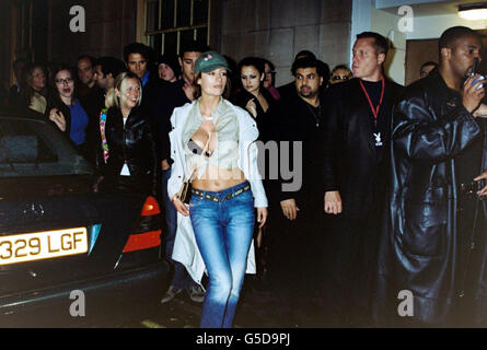 Page 3 model Tara King arrives at Hugh Hefner's 75th birthday party held at the Chinawhite nightclub in central London. Stock Photo