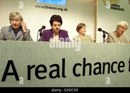 (L-R) Baroness Shirley Williams, Liberal Democrat home affairs spokeswoman Jackie Ballard, the party's international development spokesman Jenny Tonge and former party president Baroness Maddock at the party's central London press conference. * ...launching their manifesto for women. Baroness Williams said there should be more women and minorities in parliament for it to be truly representative of the nation. Stock Photo