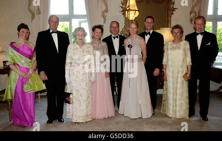 Britain's Queen Elizabeth II (3rd left) and the Duke of Edinburgh (centre), with the Norwegian Royal Family at a dinner hosted by the Queen at the residence of the British Ambassador to Norway in Oslo. *The Norwegian Royal Family are, from left to right, Princess Marta Louise, King Harald the Fifth, Queen Sonja, Mette-Marit Tjessen Hoiby, Crown Prince Haakon, Princess Astrid and her husband Johan Martin Ferner.