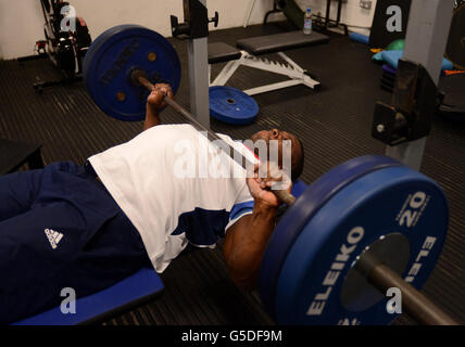 Paralympics - Team GB Athletes - Bath Sports Training Village. Great Britain's Paul Efayena during Powerlifting training at the Bath Sports Training Village, Bath. Stock Photo