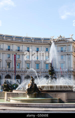 Piazza della Repubblica and Piazza Esedra and its fountain in Rome, Rome, Lazio, Italy, Europe Stock Photo