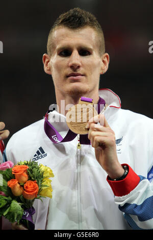 Great Britain's David Devine with his Bronze medal won in the Men's 800m - T12 Final at the Olympic Stadium, London. Stock Photo