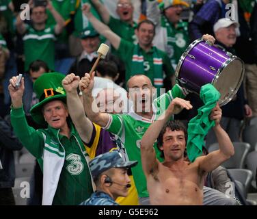 Republic of Ireland fans show their support in the stands during the 2014 Fifa World Cup Qualifing match at the Astana Arena, Astana. Stock Photo