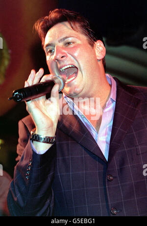 Former Spandau Ballet lead singer Tony Hadley performs during a fundraising event in aid of Cancer & Leukeamia in Childhood at Planet Hollywood in London. Stock Photo