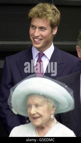 Prince William looks on as Queen Elizabeth The Queen Mother waves to the crowds outside Clarence House, London, on the day of her 101st birthday. * 07/04/02:. In an interview with the Press Association, conducted on moments after the procession in which the coffin of the Queen Mother was taken from the Queen's Chapel to Westminster Hall, where she will lie-in-state until her funeral, the Prince and his brother Prince Harry gave their own personal tribute. Stock Photo