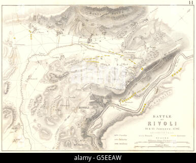 BATTLE OF RIVOLI: 14-15th January 1797. French Revolutionary Wars, 1848 map Stock Photo