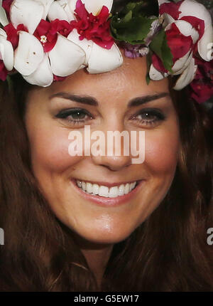 The Duchess of Cambridge visits the Cultural Village in the Solomon Islands, during the nine-day royal tour of the Far East and South Pacific in honour of the Queen's Diamond Jubilee. Stock Photo