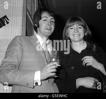 Paul Mccartney of the Beatles is shown with his actress girlfriend Jane Asher at The Grapefruit party held in The Mayfair Suite of the Hanover Grand, Hanover Street, London. The Grapefruit are a new beat group, who were celebrating the release of their new RCA single 'Dear Delilah' described as a bitter sweet love song. CELEBRITY Stock Photo