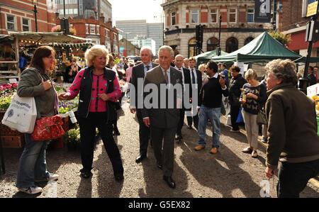 The Prince of Wales during a visit to Surrey Street Market in Croydon, London. Stock Photo