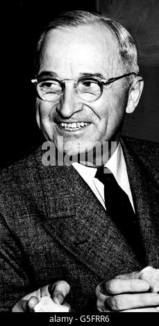 DECEMBER 26th: President Harry Shipe Truman, whom was expected may lose his U.S Presidency, Mr Dewy is fast becoming favourtite in the Polls. He was elected Vice President, and was sworn in as President onfllowing Franklin Delano Revolsevelt's death. Stock Photo