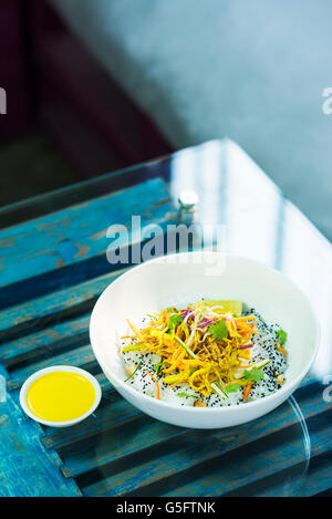 asian spicy curry vegetable cold rice noodle salad Stock Photo