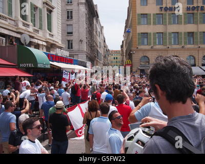 Marseille, France - June 11, 2016: England fans supporting their team in the infamous 1-1 draw with Russia at Euro 2016. Clashes Stock Photo