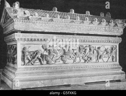 Alexander III 'the Great', 20.7.356 - 10.6.323 BC, King of Macedon 336 - 323 BC, fight against the Persians, Alexander sarcophagus, Sidon, circa 325 BC, Stock Photo