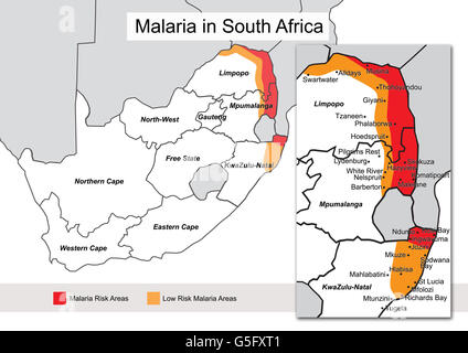 Malaria in South Africa Map. Stock Photo