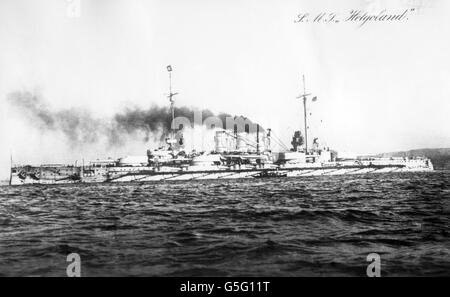 World War One - German Imperial Navy - Helgoland. A battleship from the German Navy's 'Helgoland'. Stock Photo