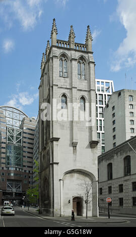 St Alban Wood Street, London, by Christopher Wren in the Perpendicular Gothic style. The tower. Stock Photo
