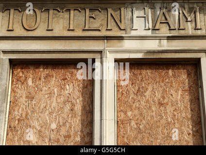 A boarded up building near demolition work being carried out adjacent to White Hart Lane, where Tottenham Hotspur plan a new stadium Stock Photo