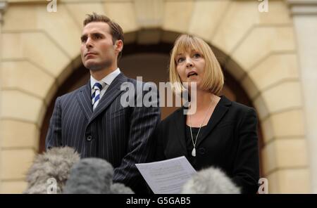 Detective Chief Superintendent of Wiltshire Police, Kier Pritchard and Hannah Squire (right) of the CPS read a statement outside Bristol Crown Court. Stock Photo