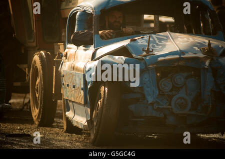 rover p4 being pushed back to the pits after a banger race Stock Photo