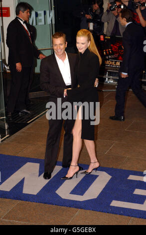 Co-stars Ewan McGregor and Nicole Kidman arriving at the Moulin Rouge premiere at the Odeon cinema in Leicester Square, in London. Stock Photo