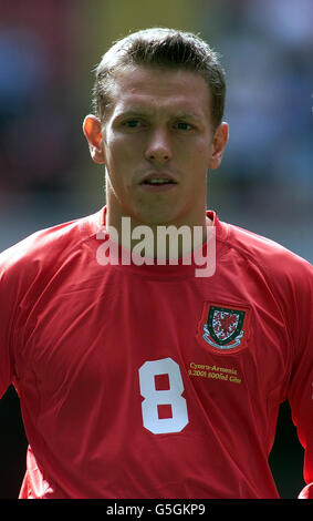 Craig Bellamy - Wales, during the team line-up's prior to the World Cup Qualifier against Armenia. *07/02/02 Craig Bellamy - of Wales and Newcastle : Wales and Newcastle United star Craig Bellamy has been cautioned for common assault following an incident with a student. The 22-year-old footballer was questioned following an allegation of assault made by the student after the incident in the early hours of Tuesday, Northumbria Police said. 08/02/02 : Craig Bellamy - of Wales and Newcastle : Newcastle United were today, Friday 8th February 2002, investigating allegations against team members Stock Photo