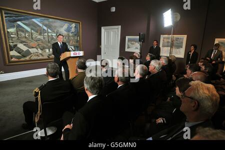 Prime Minister David Cameron address an audience of dignitaries to launch the 100th commemorations of World War one (1914-18) in two years time, at the Imperial War Museum in south London. Stock Photo