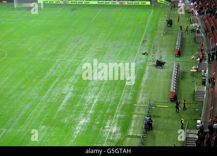 Soccer - 2014 FIFA World Cup - Qualifier - Group H - Poland v England - National Stadium. General view of the waterlogged pitch at the National Stadium Stock Photo