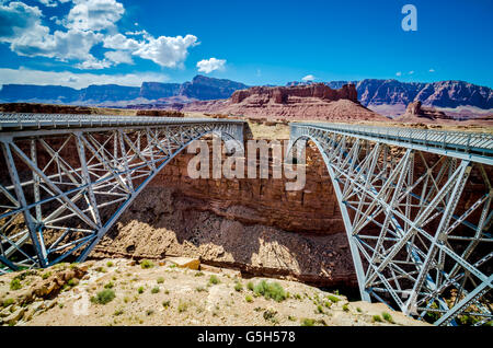 Marble Canyon - Fantastic bridge over the Colorado River in Arizona One of only seven land crossings of the Colorado for 750mi! Stock Photo