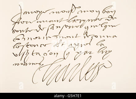 Charles V of Germany.  Charles V, 1500 – 1558.  Holy Roman Emperor 1519 to 1558 and as Charles I, King of Spain 1516 to 1556.  Hand writing sample and signature. Stock Photo