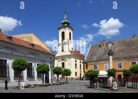 Hungary, Szentendre, Main Square, Blagosvetenska Serbian Orthodox Church, Stock Photo