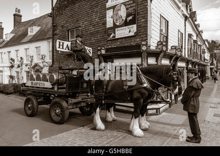 Harveys Brewery Dray and Horses In The High Street, Lewes, Sussex, UK Stock Photo
