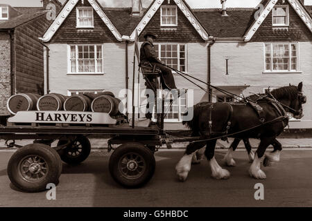 Harveys Brewery Dray and Horses, Lewes, Sussex, UK Stock Photo