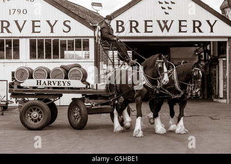 Harveys Brewery Dray and Horses Outside The Brewery, Lewes, Sussex, UK Stock Photo