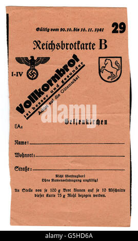 Nazism / National Socialism, documents, ration card for wholemeal bread, Gelsenkirchen, 1941, Additional-Rights-Clearences-Not Available Stock Photo